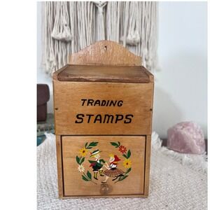 Vintage Wooden Trading Stamps Box Wall Mount Organizer Folk Art Decor (4076)